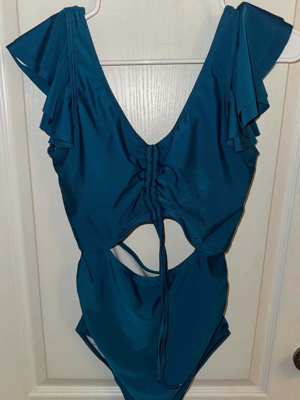 Maternity Teal Ruffle-Sleeve One-Piece Swimsuit